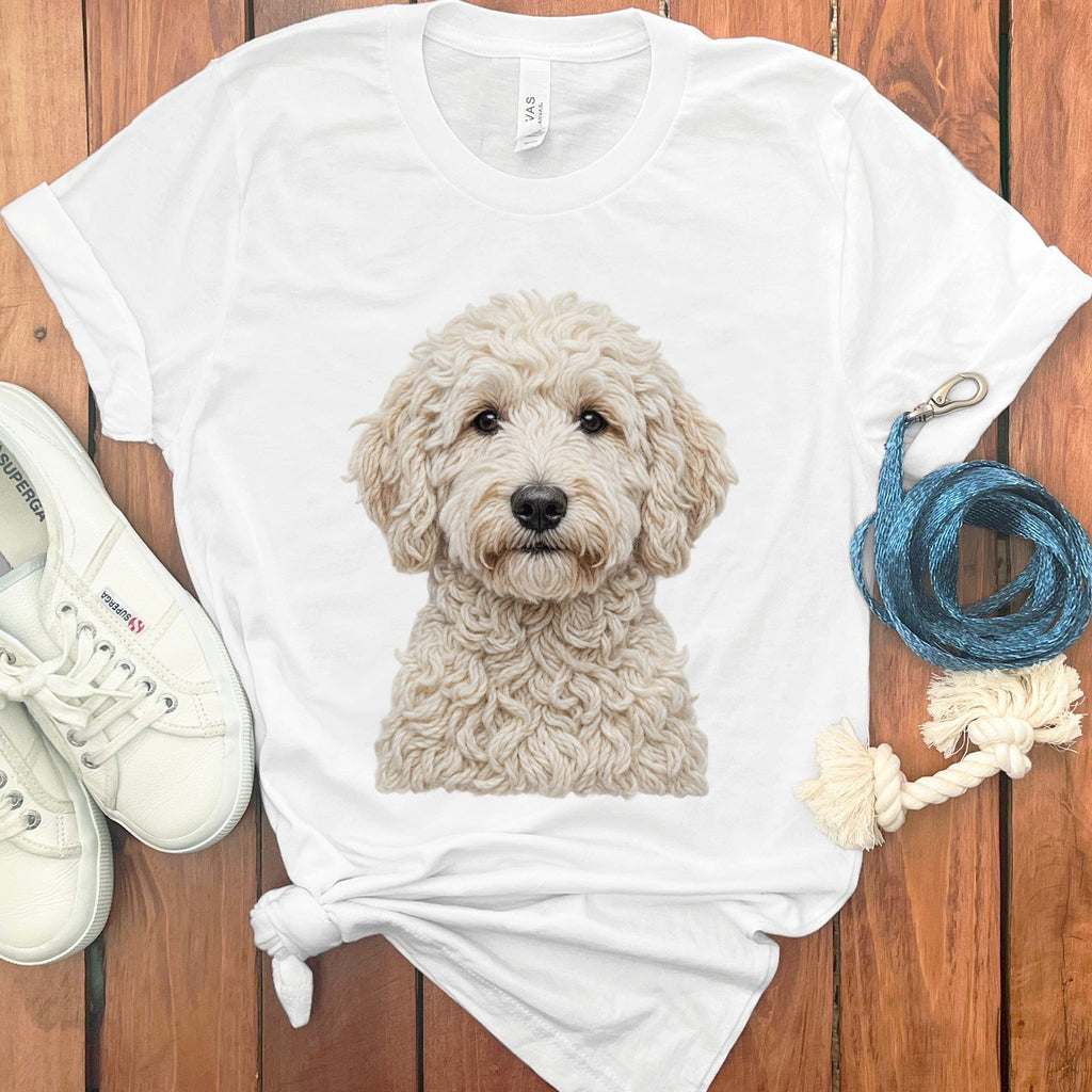 Cream Goldendoodle Faux Yarn Knit T-Shirt in White / S by Puppy Jo