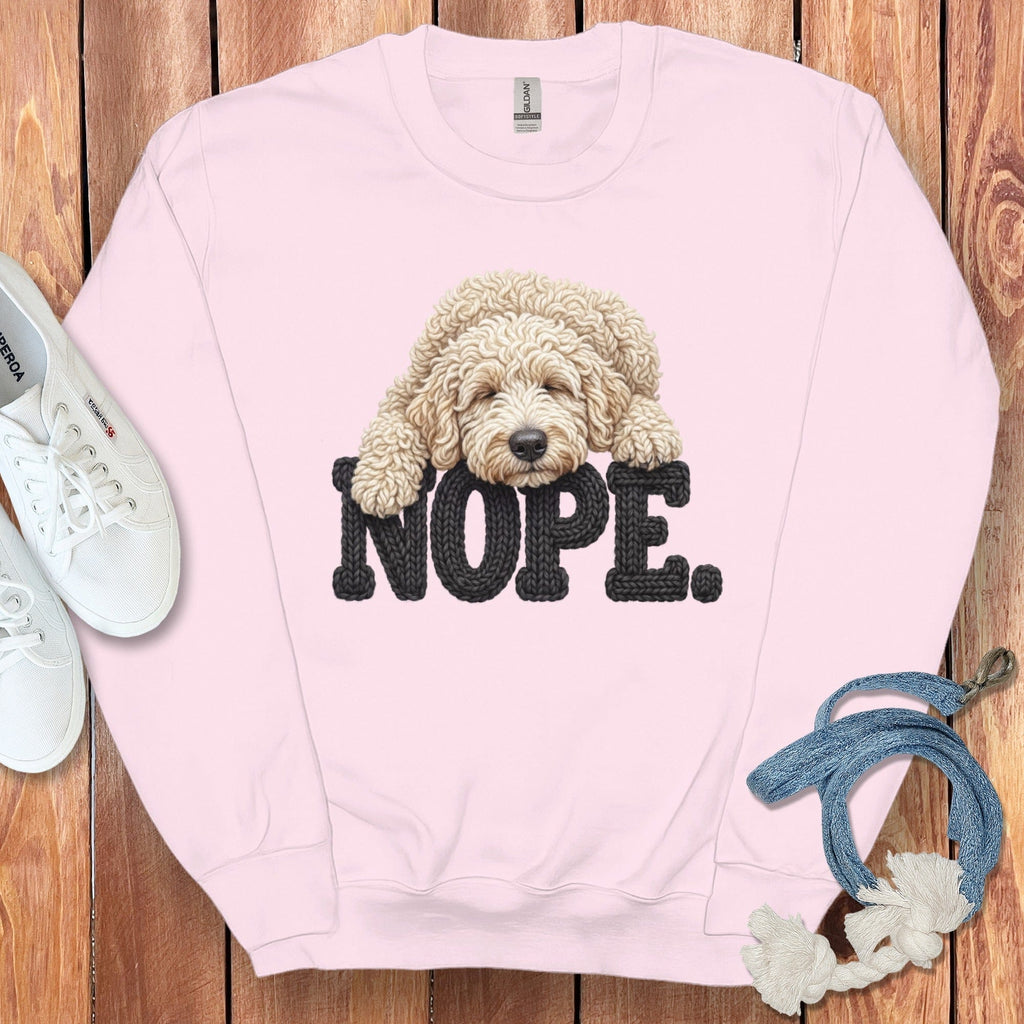 Cream Goldendoodle Faux Yarn Nope Sweatshirt in Light Pink / S by Puppy Jo