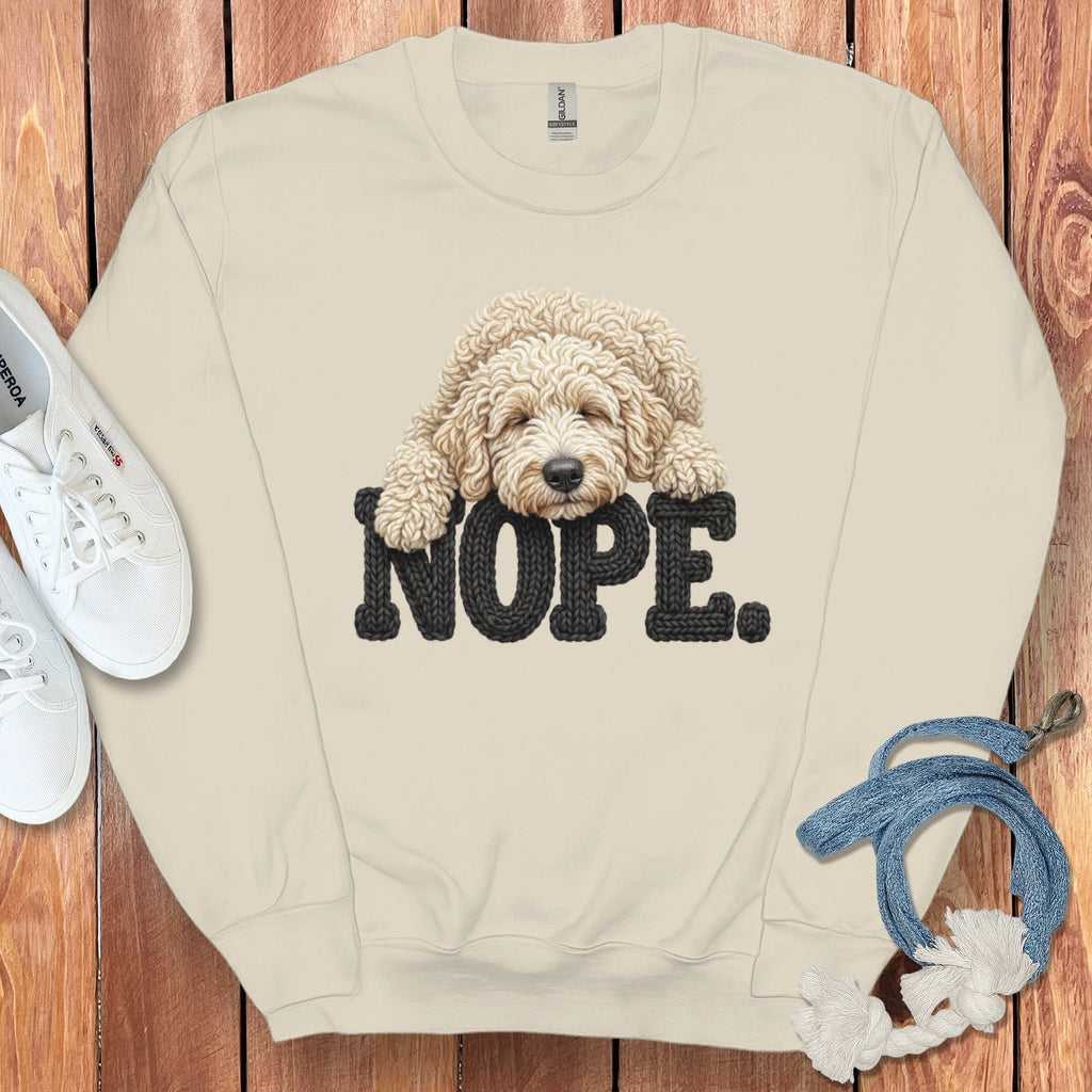 Cream Goldendoodle Faux Yarn Nope Sweatshirt in Sand / S by Puppy Jo