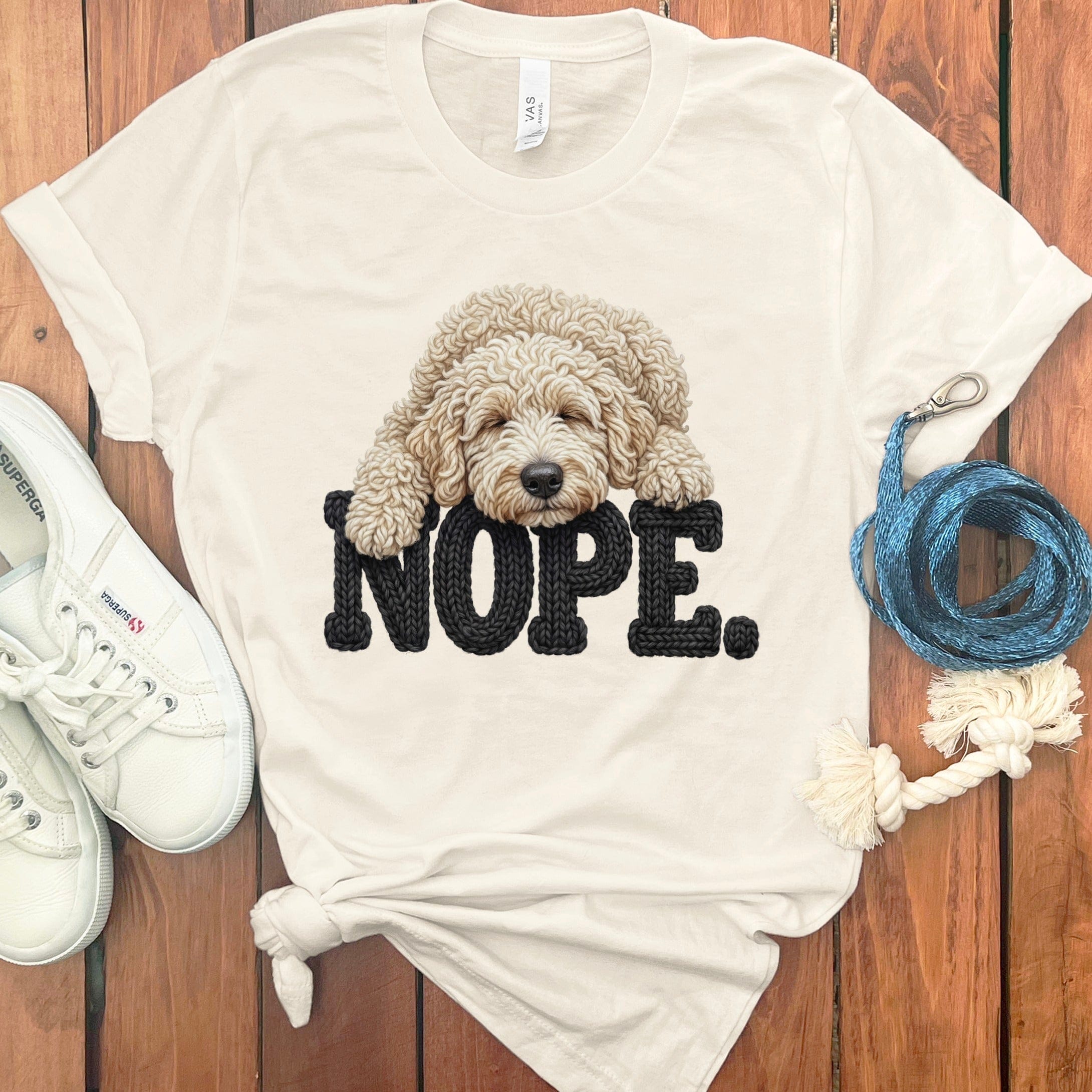 Cream Goldendoodle Faux Yarn Nope T-Shirt in Natural / S by Puppy Jo