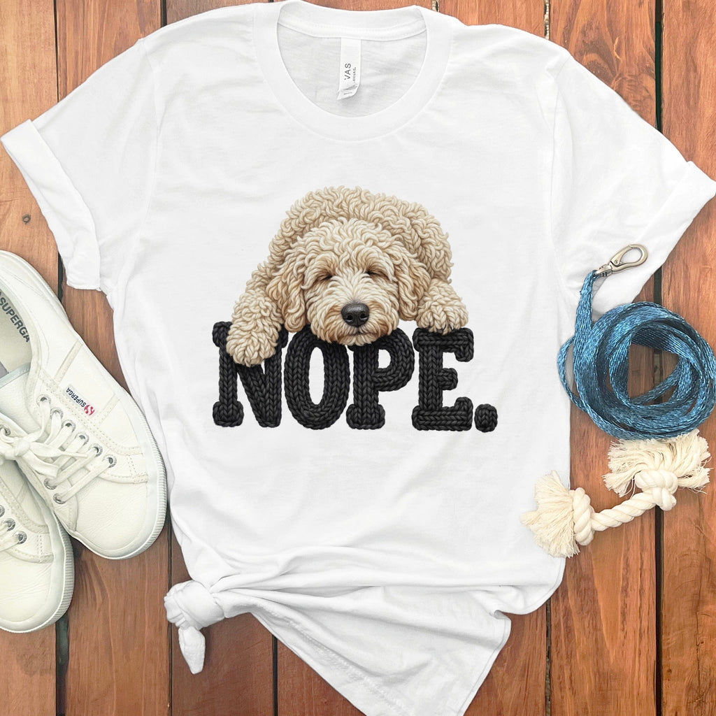 Cream Goldendoodle Faux Yarn Nope T-Shirt in White / S by Puppy Jo