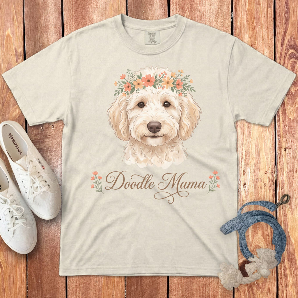 Cream Goldendoodle Floral Crown Signature T-Shirt in Ivory / S by Puppy Jo