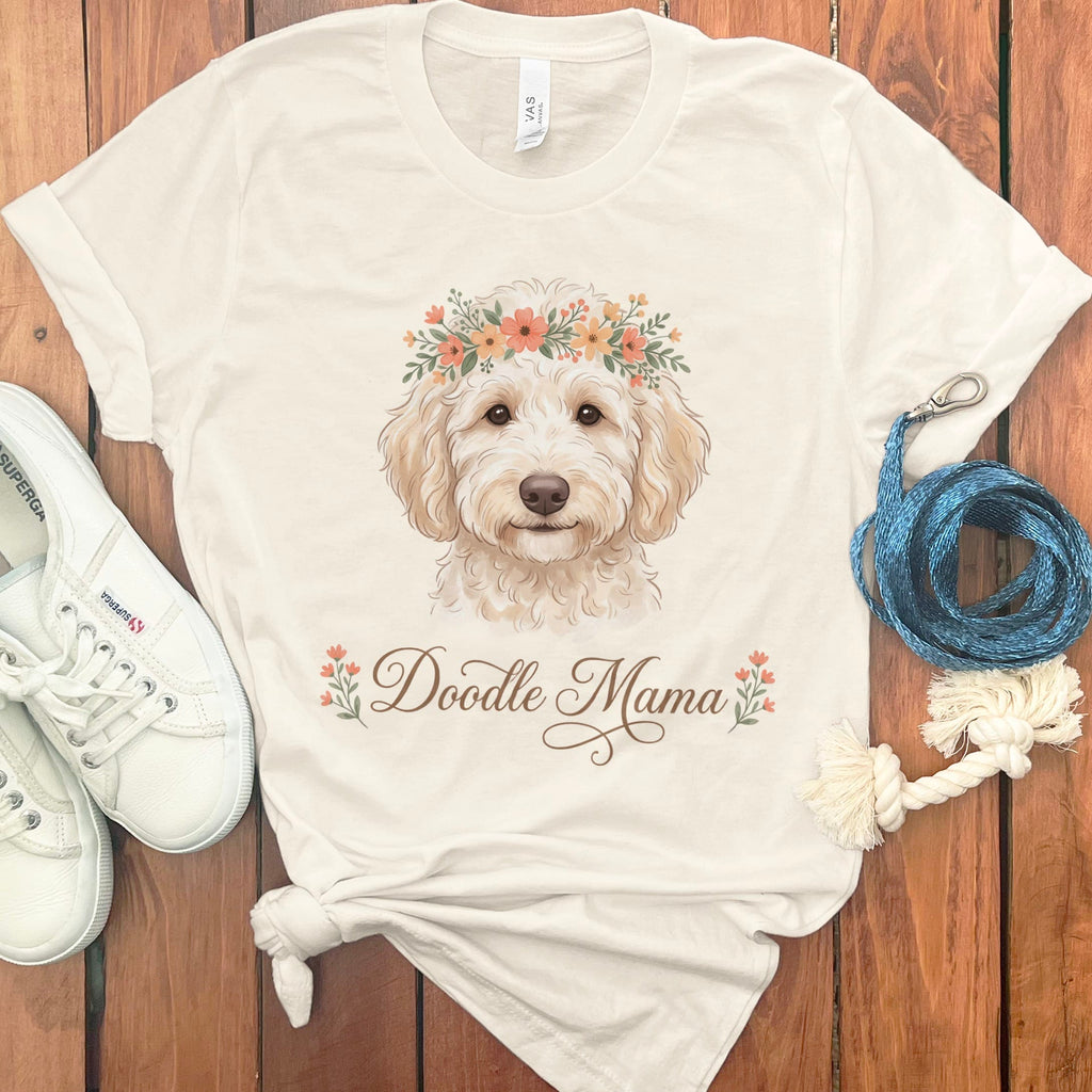 Cream Goldendoodle Floral Crown T-Shirt in Natural / S by Puppy Jo