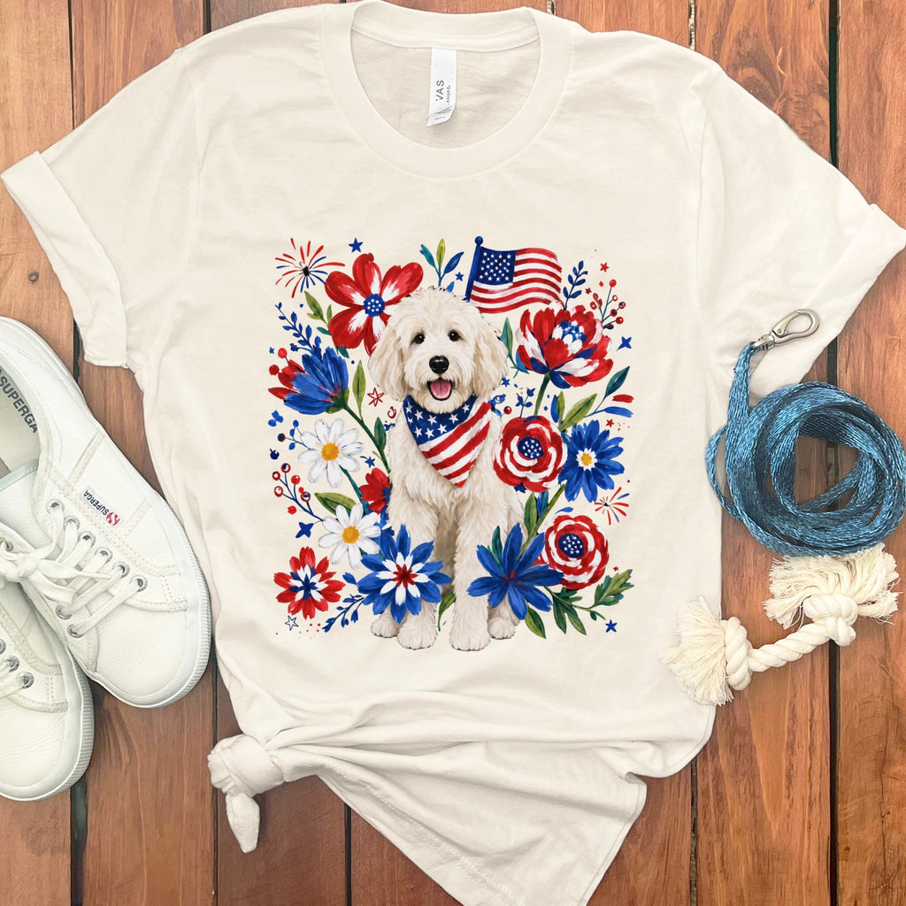 Cream Goldendoodle Floral Spirit T-Shirt in Natural / S by Puppy Jo