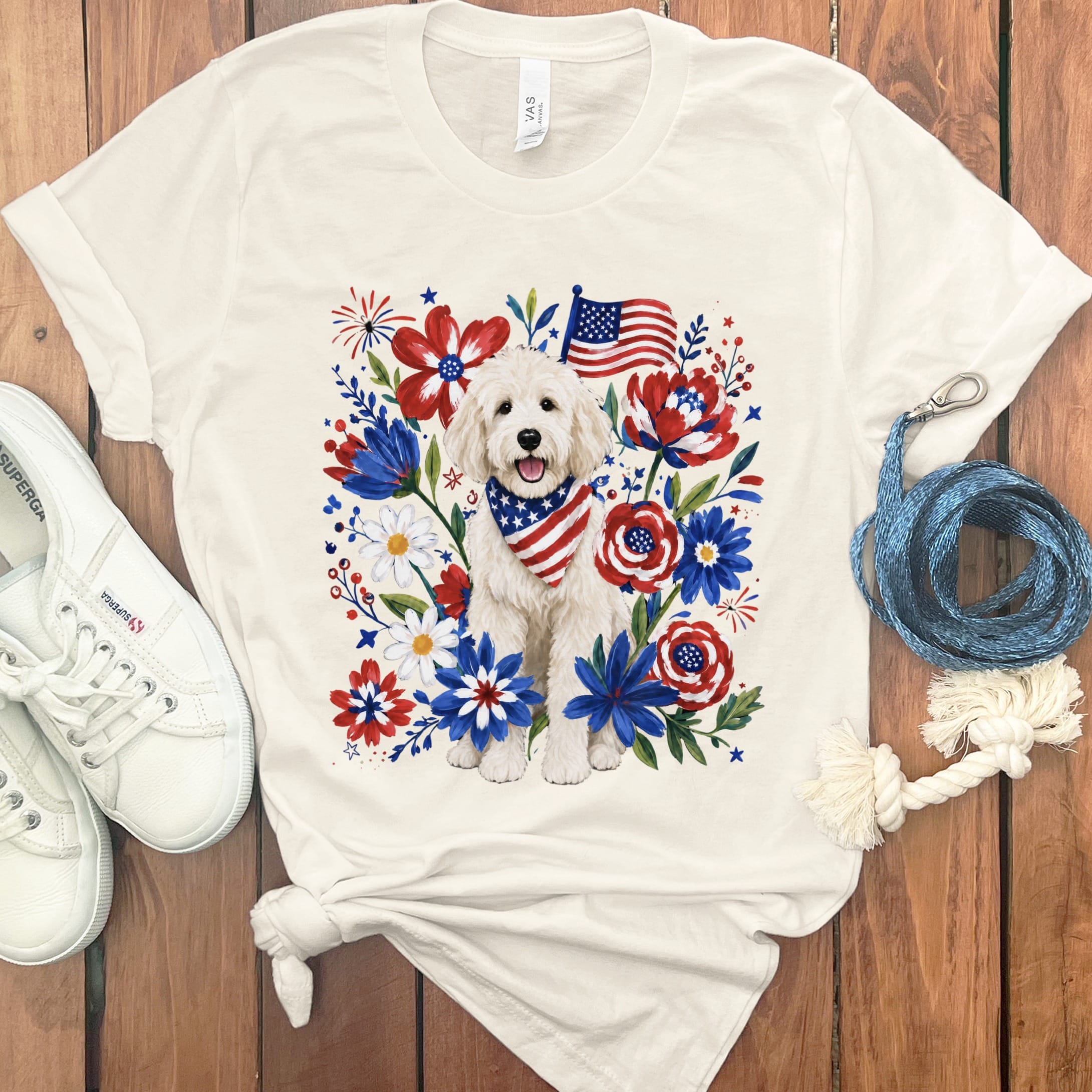 Cream Goldendoodle Floral Spirit T-Shirt in Natural / S by Puppy Jo