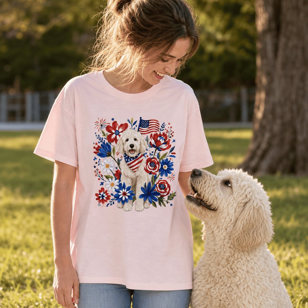 Cream Goldendoodle Floral Spirit T-Shirt in by Puppy Jo