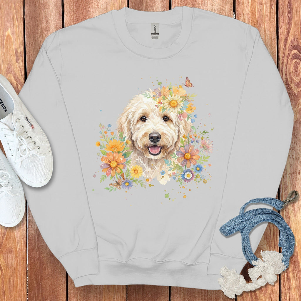 Cream Goldendoodle Floral Sweatshirt in Sport Grey / S by Puppy Jo