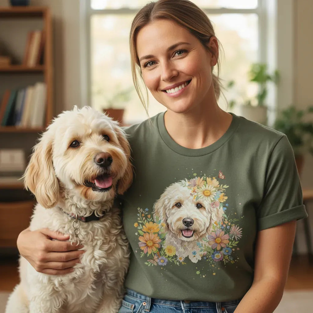 Cream Goldendoodle Floral T-Shirt in by Puppy Jo