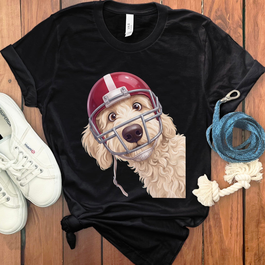 Cream Goldendoodle Football Helmet T-Shirt in Black / S by Puppy Jo