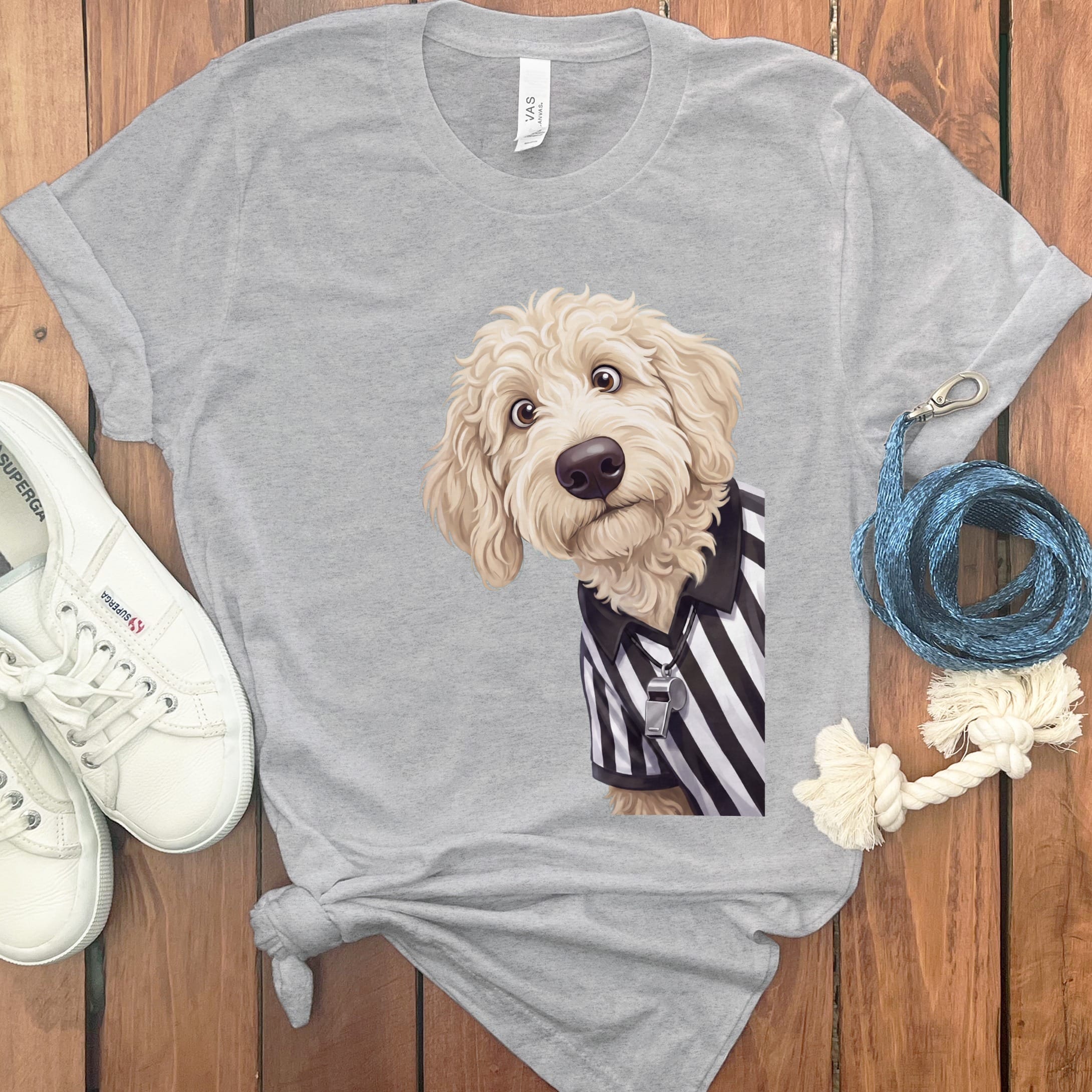 Cream Goldendoodle Football Referee T-Shirt in Athletic Heather / S by Puppy Jo