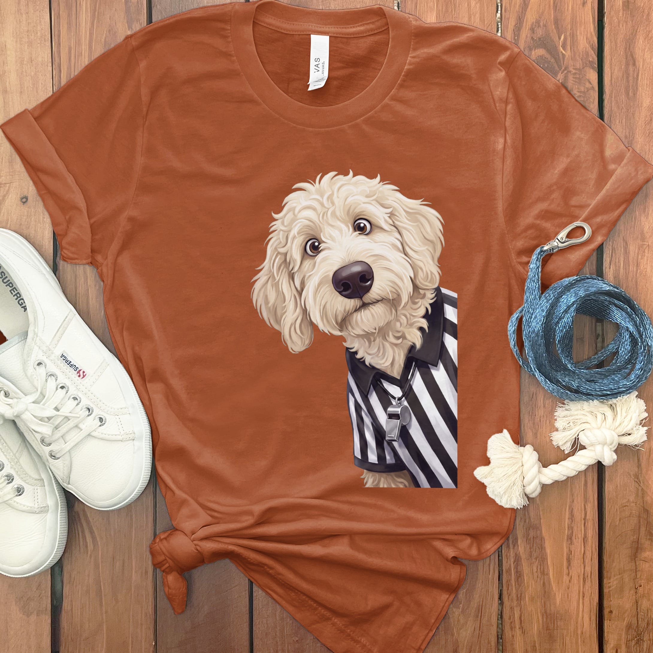 Cream Goldendoodle Football Referee T-Shirt in Autumn / S by Puppy Jo