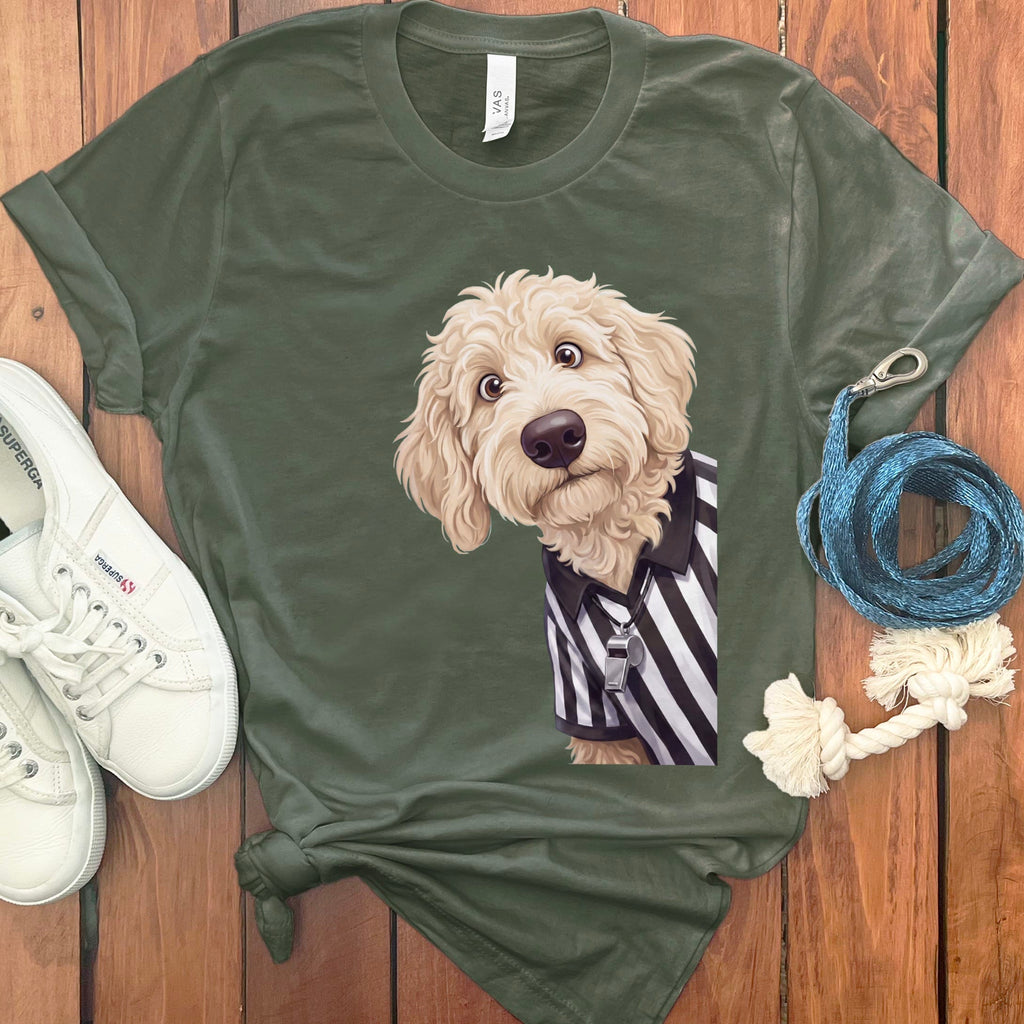 Cream Goldendoodle Football Referee T-Shirt in Military Green / S by Puppy Jo