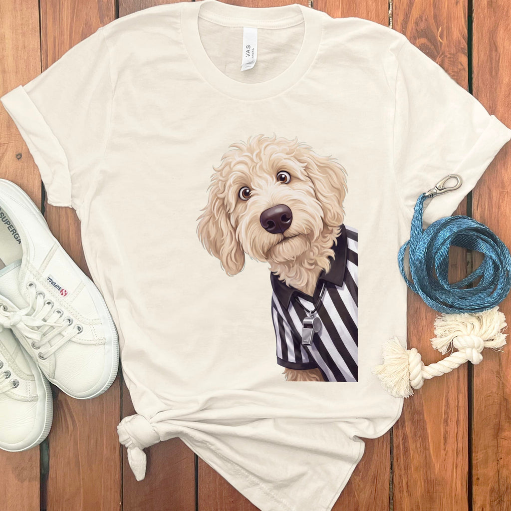 Cream Goldendoodle Football Referee T-Shirt in Natural / S by Puppy Jo