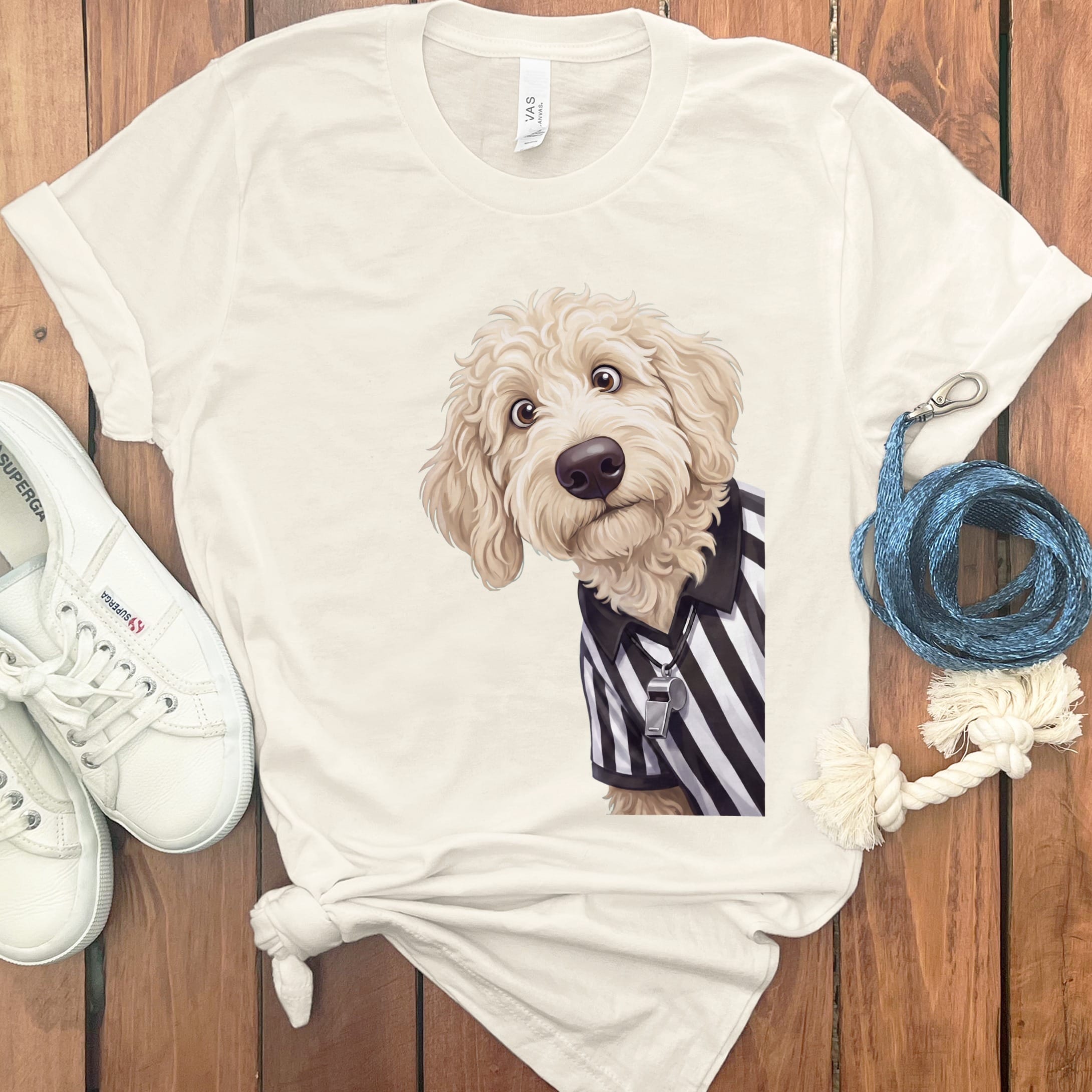 Cream Goldendoodle Football Referee T-Shirt in Natural / S by Puppy Jo
