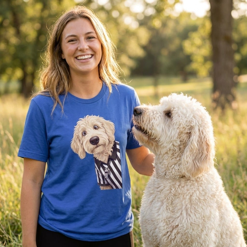 Cream Goldendoodle Football Referee T-Shirt in by Puppy Jo