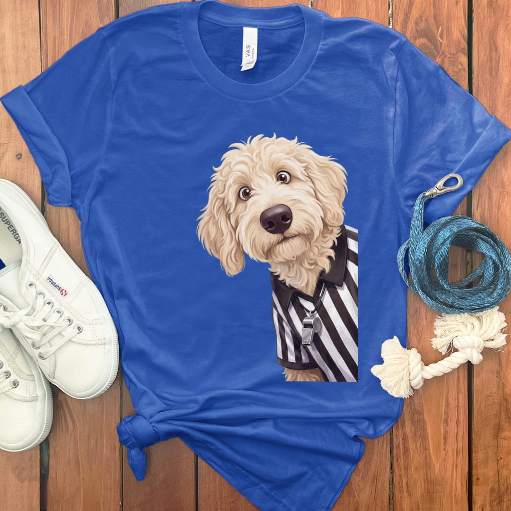 Cream Goldendoodle Football Referee T-Shirt in True Royal / S by Puppy Jo
