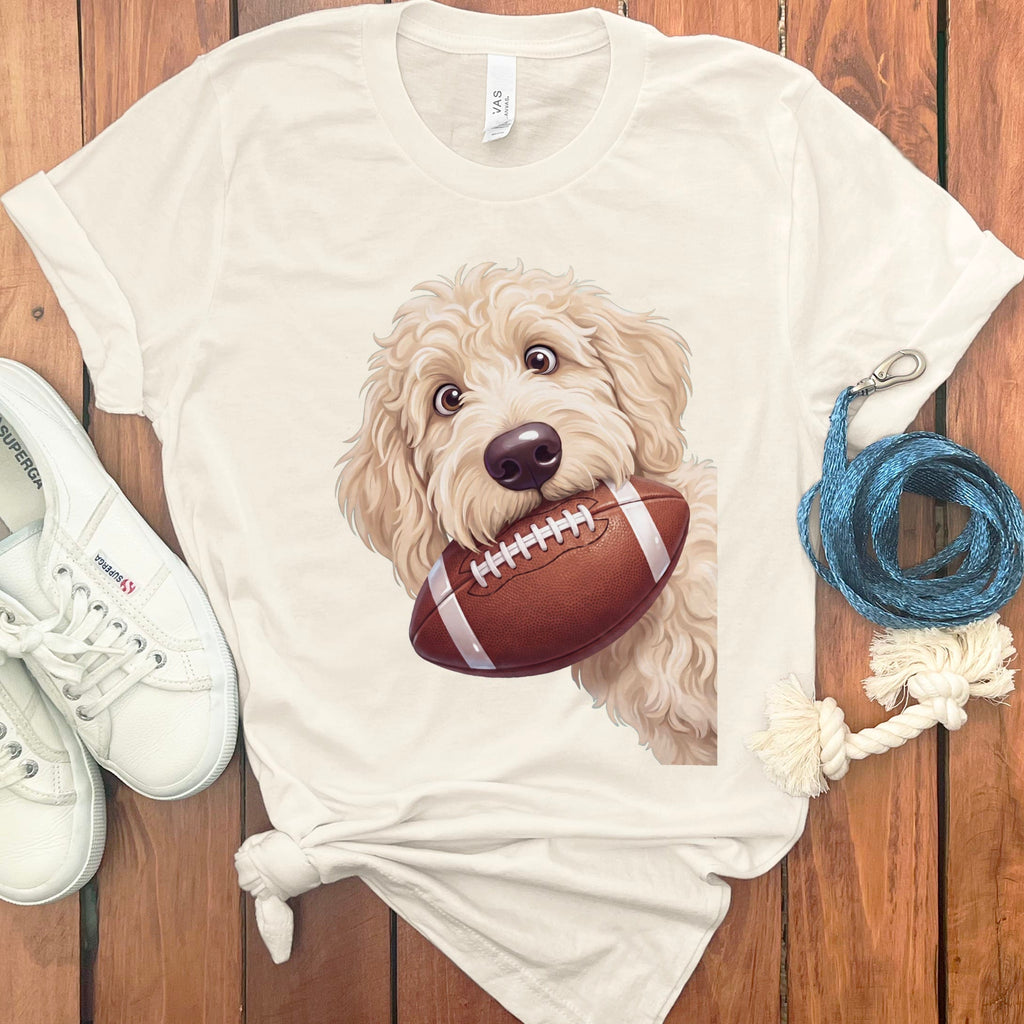 Cream Goldendoodle Football T-Shirt in Natural / S by Puppy Jo