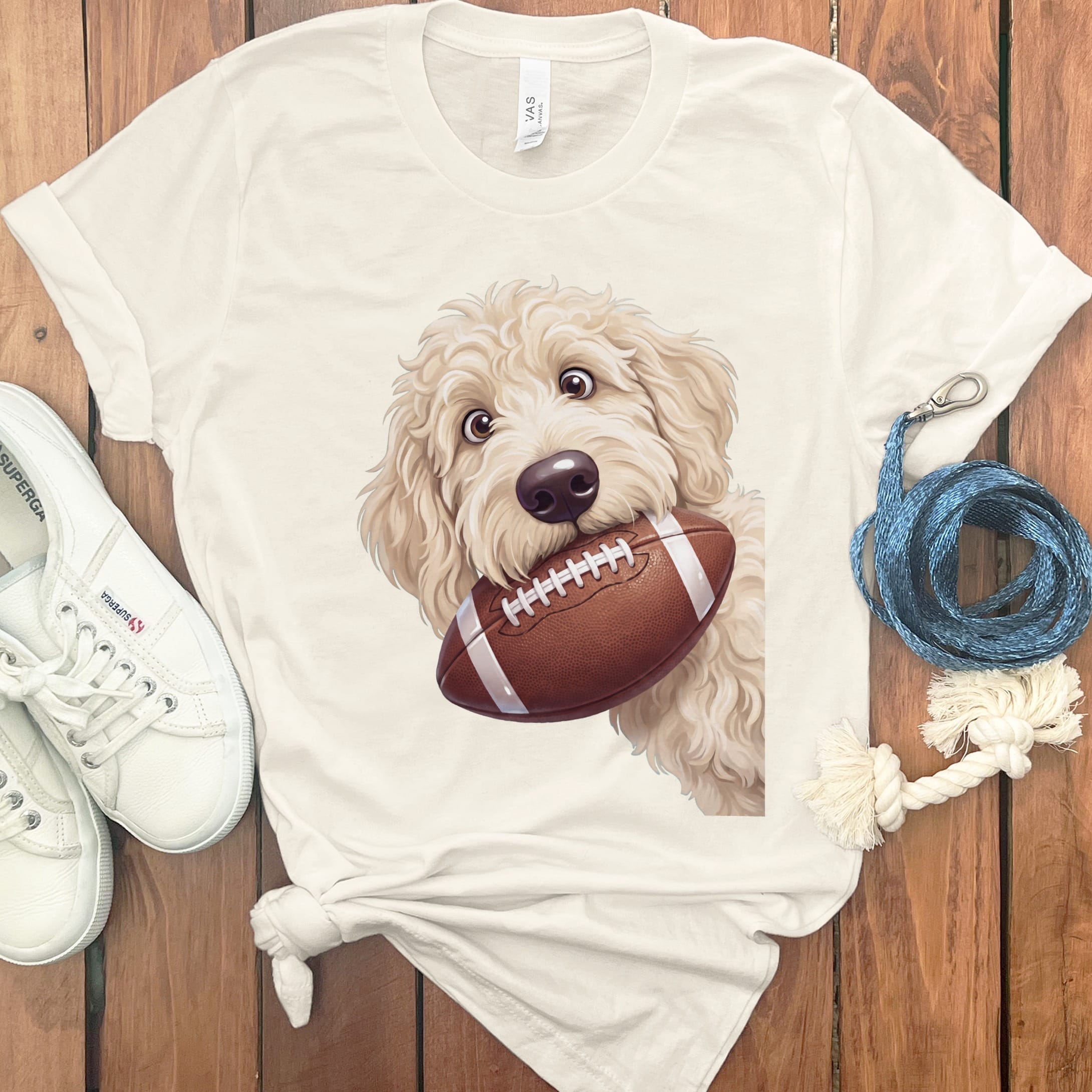 Cream Goldendoodle Football T-Shirt in Natural / S by Puppy Jo