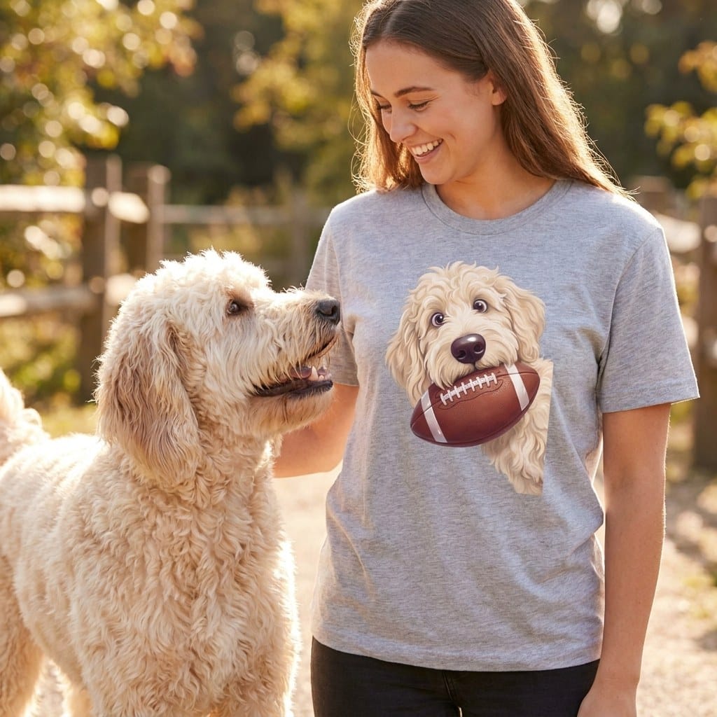 Cream Goldendoodle Football T-Shirt in by Puppy Jo