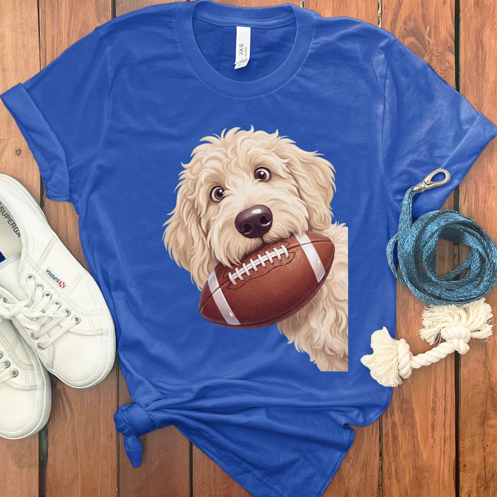 Cream Goldendoodle Football T-Shirt in True Royal / S by Puppy Jo