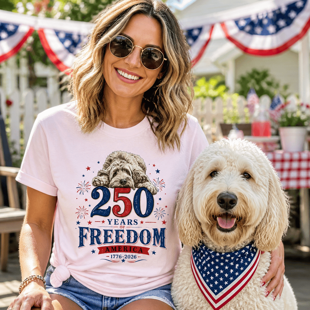 Cream Goldendoodle Freedom T-Shirt in by Puppy Jo