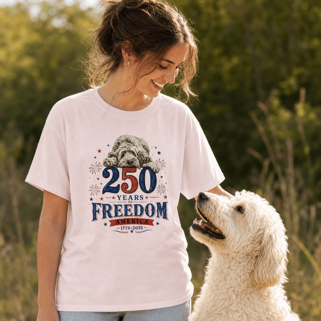 Cream Goldendoodle Freedom T-Shirt in by Puppy Jo