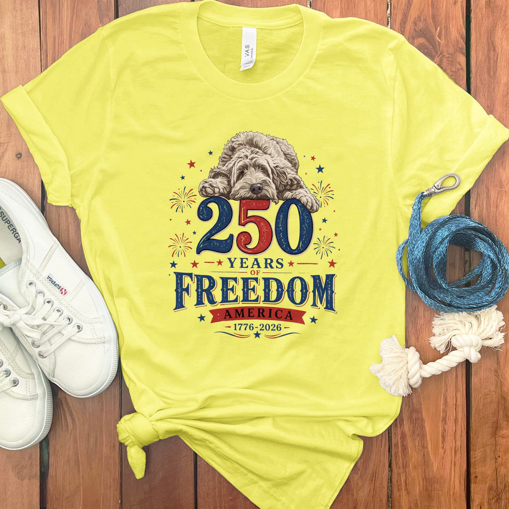 Cream Goldendoodle Freedom T-Shirt in Yellow / S by Puppy Jo