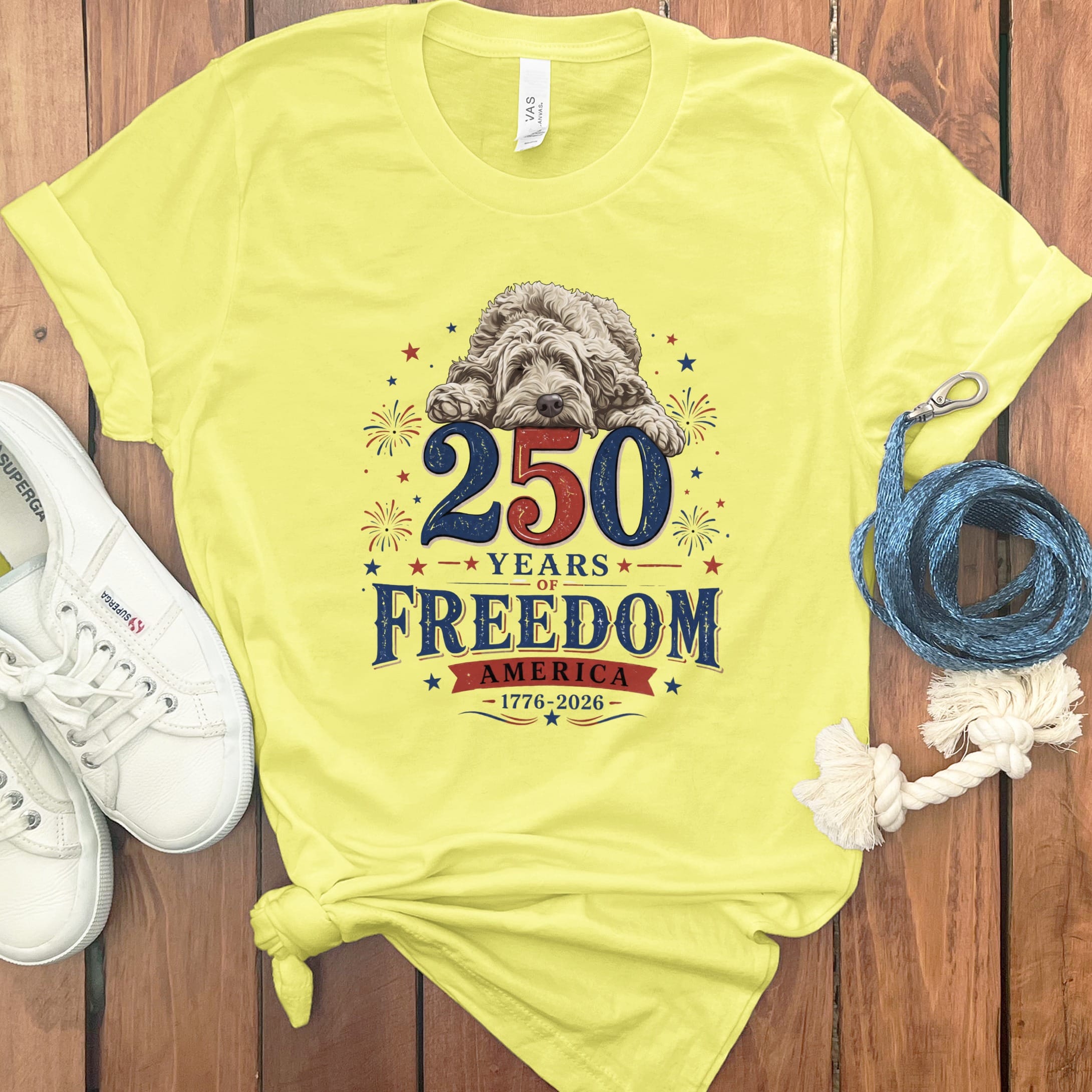 Cream Goldendoodle Freedom T-Shirt in Yellow / S by Puppy Jo