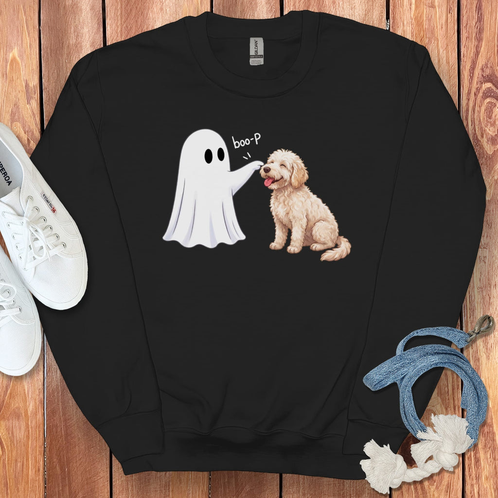 Cream Goldendoodle Ghost Boop Sweatshirt in Black / S by Puppy Jo