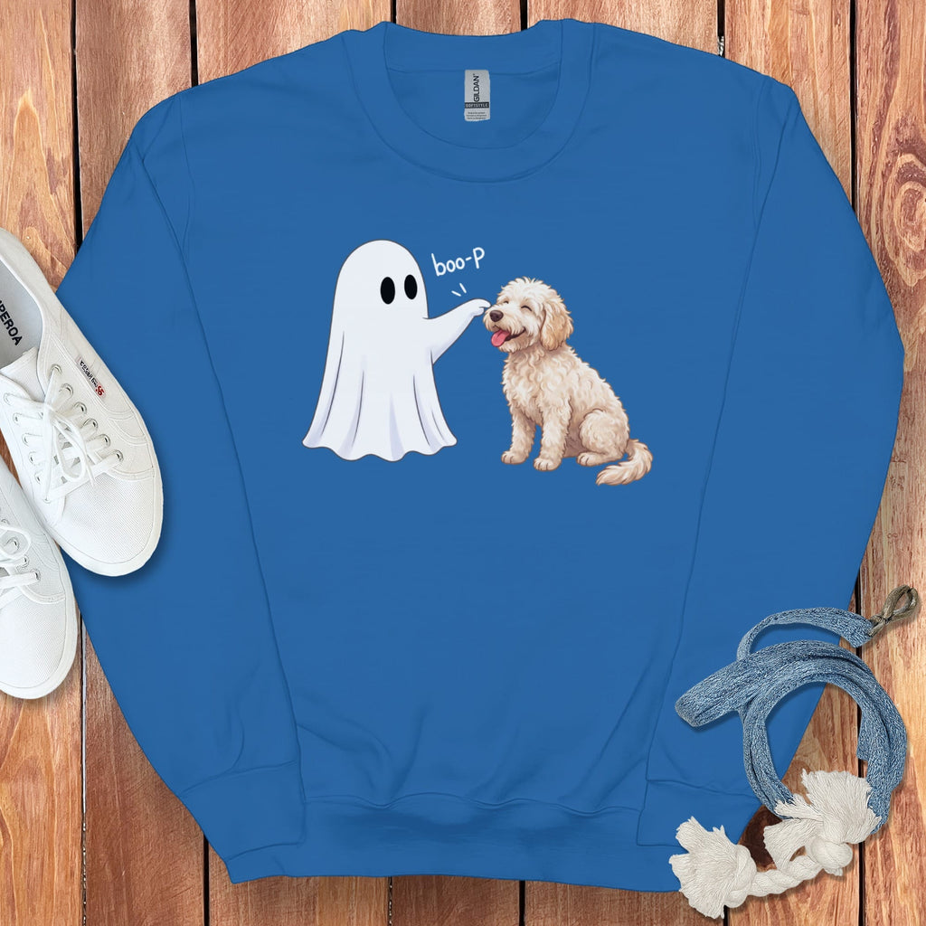 Cream Goldendoodle Ghost Boop Sweatshirt in Royal / S by Puppy Jo