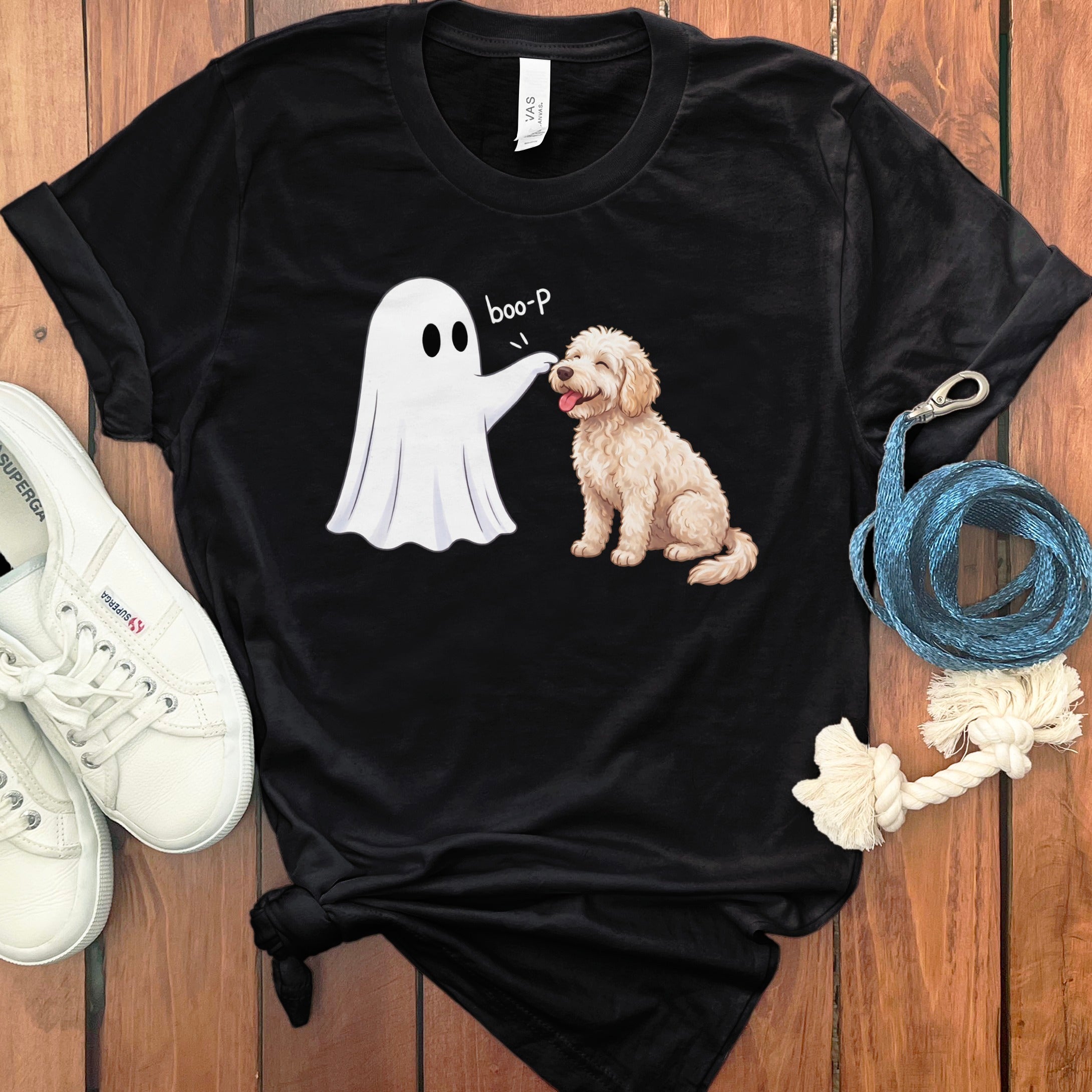 Cream Goldendoodle Ghost Boop T-Shirt in Black / S by Puppy Jo