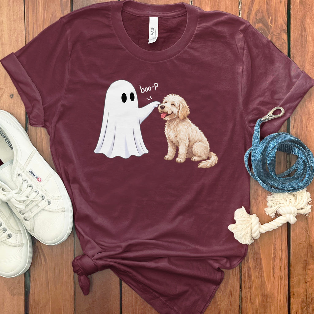 Cream Goldendoodle Ghost Boop T-Shirt in Maroon / S by Puppy Jo