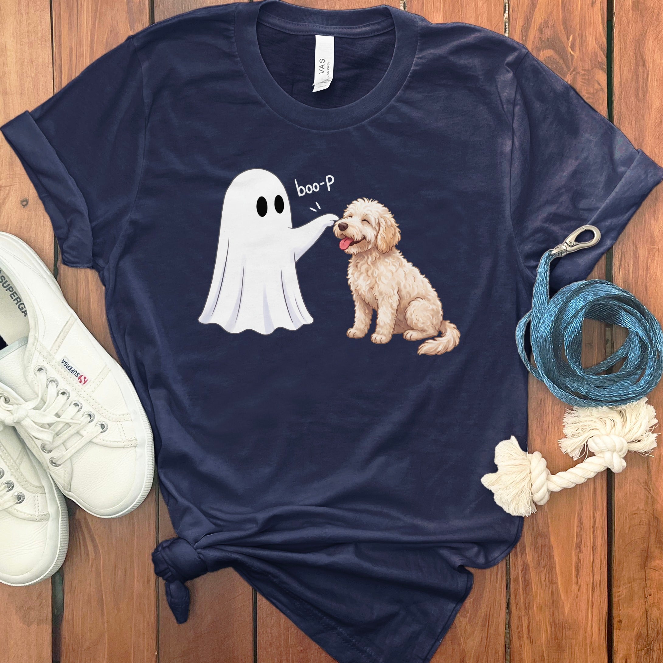 Cream Goldendoodle Ghost Boop T-Shirt in Navy / S by Puppy Jo