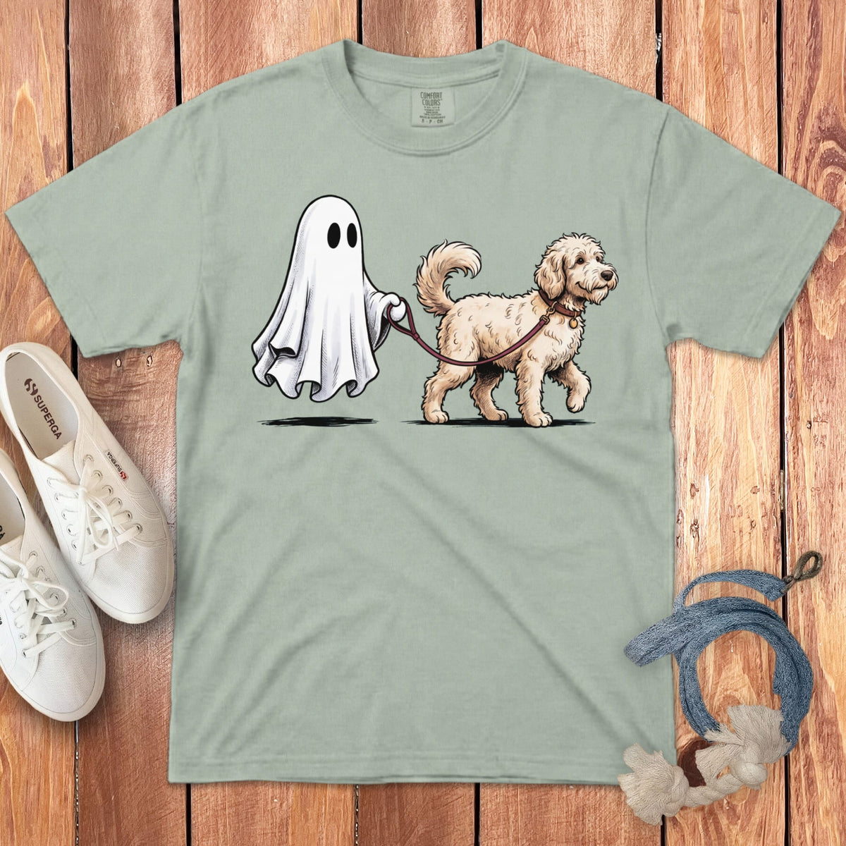 Cream Goldendoodle Ghost Walk Signature T-Shirt in Bay / S by Puppy Jo