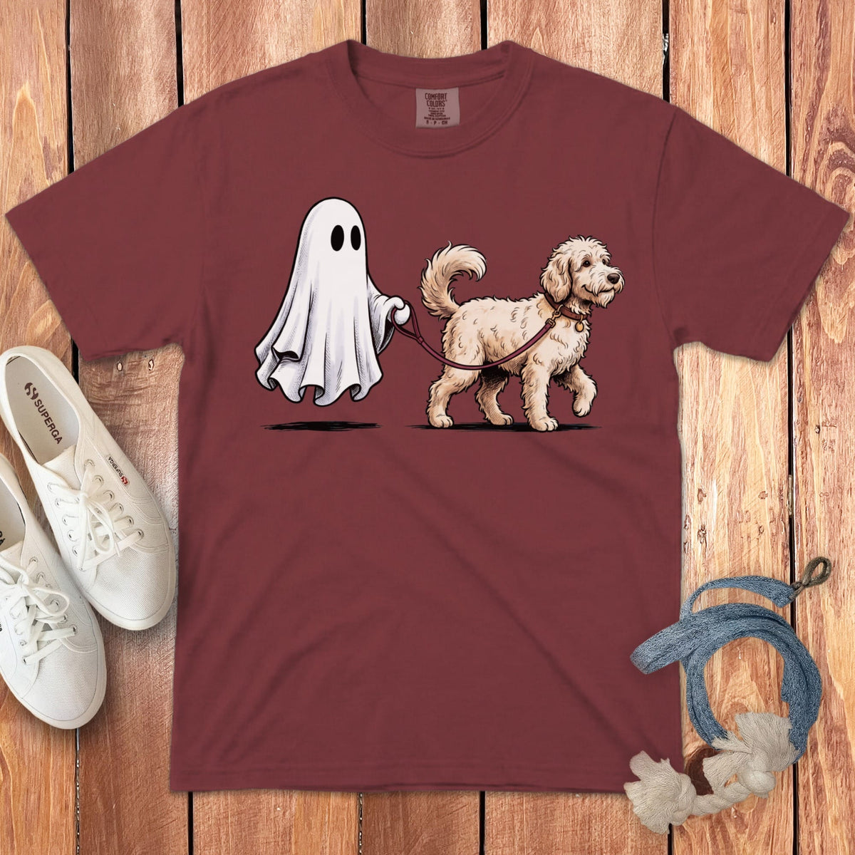 Cream Goldendoodle Ghost Walk Signature T-Shirt in Chili / S by Puppy Jo