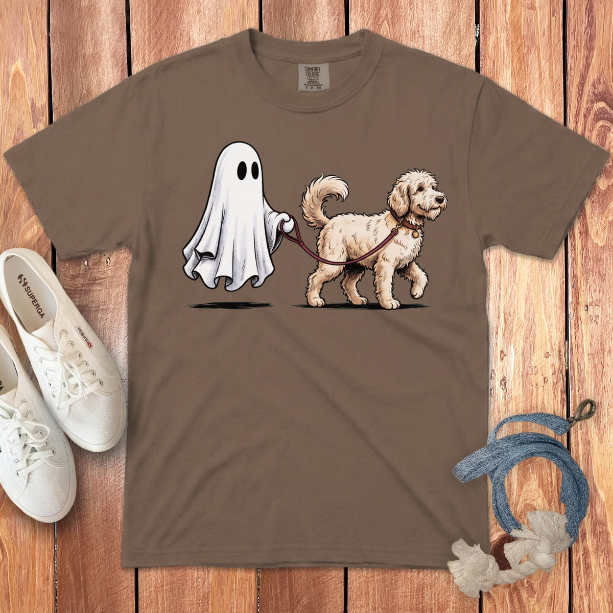 Cream Goldendoodle Ghost Walk Signature T-Shirt in Espresso / S by Puppy Jo