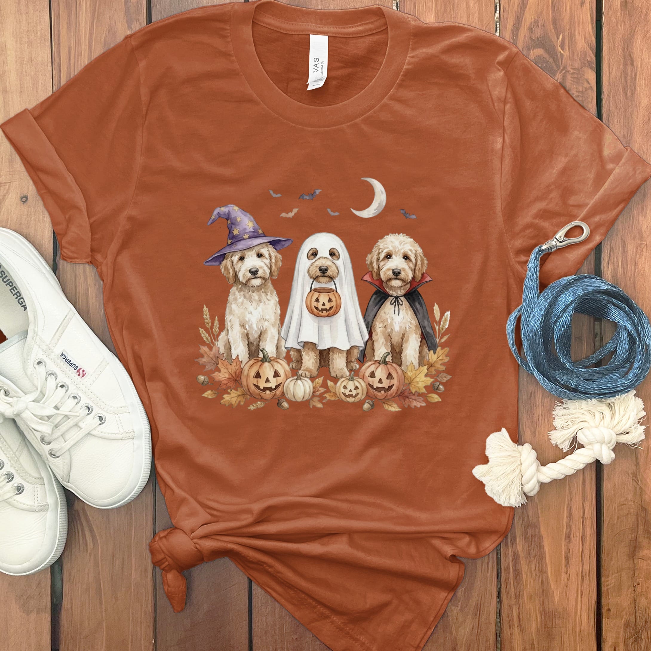 Cream Goldendoodle Halloween Crew T-Shirt in Autumn / S by Puppy Jo