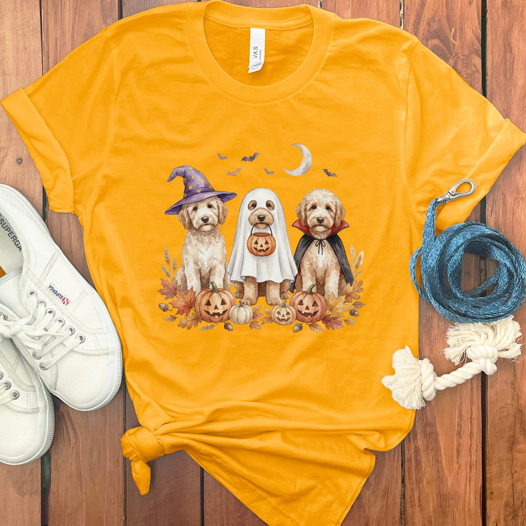 Cream Goldendoodle Halloween Crew T-Shirt in Gold / S by Puppy Jo