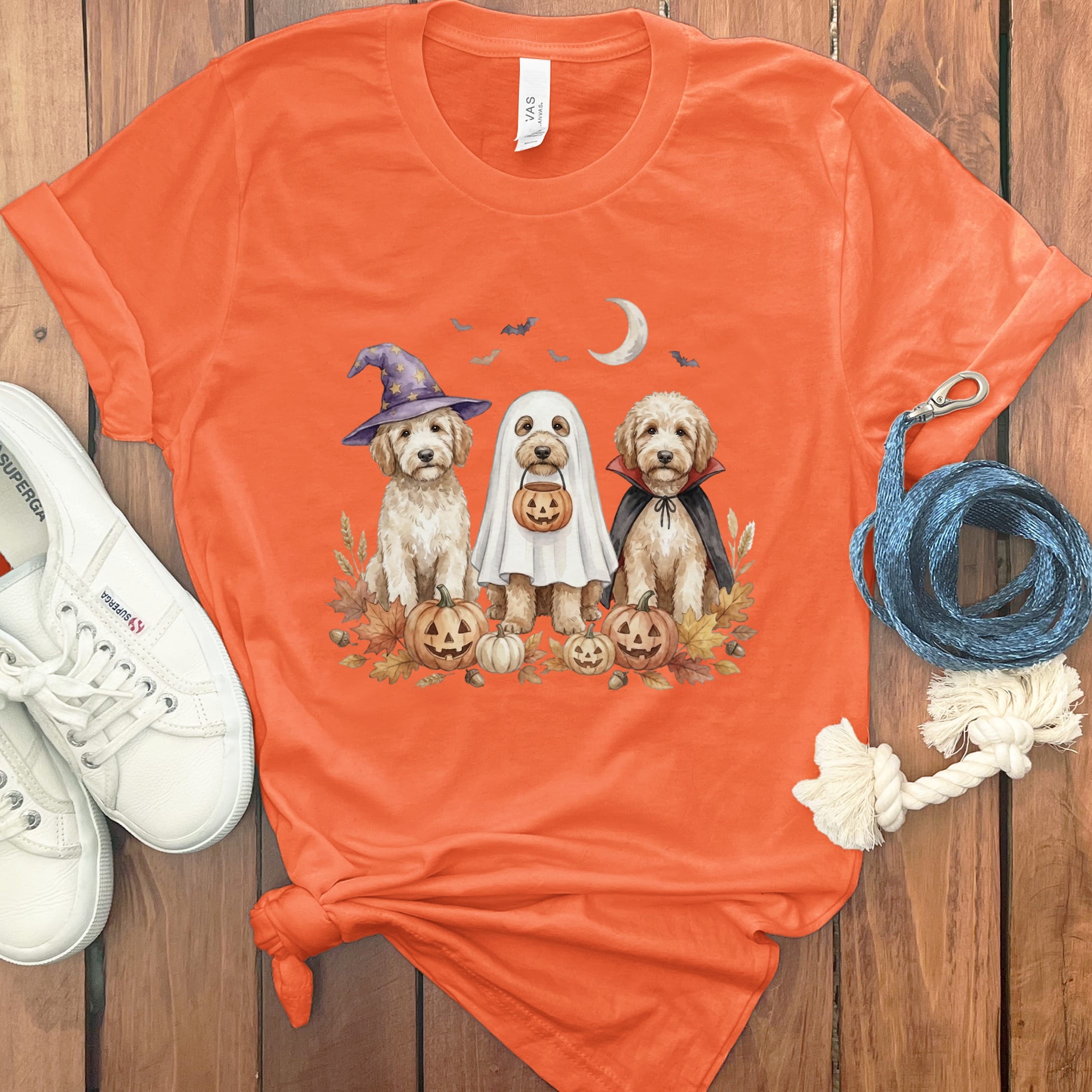 Cream Goldendoodle Halloween Crew T-Shirt in Orange / S by Puppy Jo