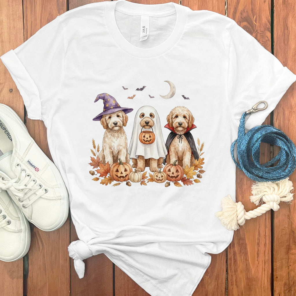 Cream Goldendoodle Halloween Crew T-Shirt in White / S by Puppy Jo