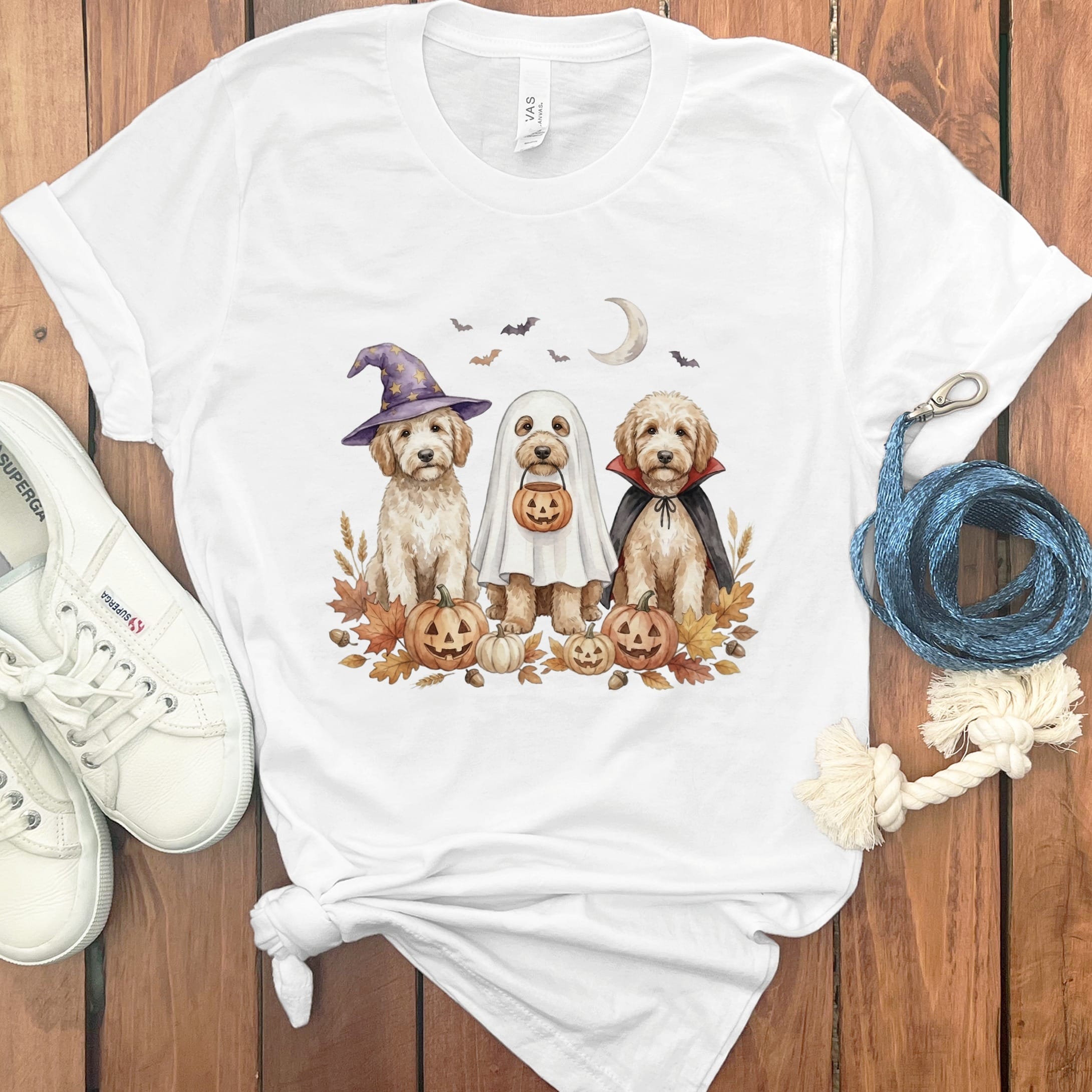 Cream Goldendoodle Halloween Crew T-Shirt in White / S by Puppy Jo