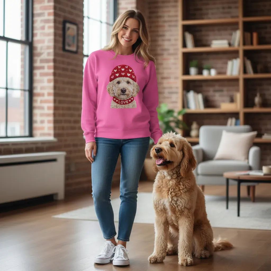 Cream Goldendoodle Heart Cap Sweatshirt in by Puppy Jo