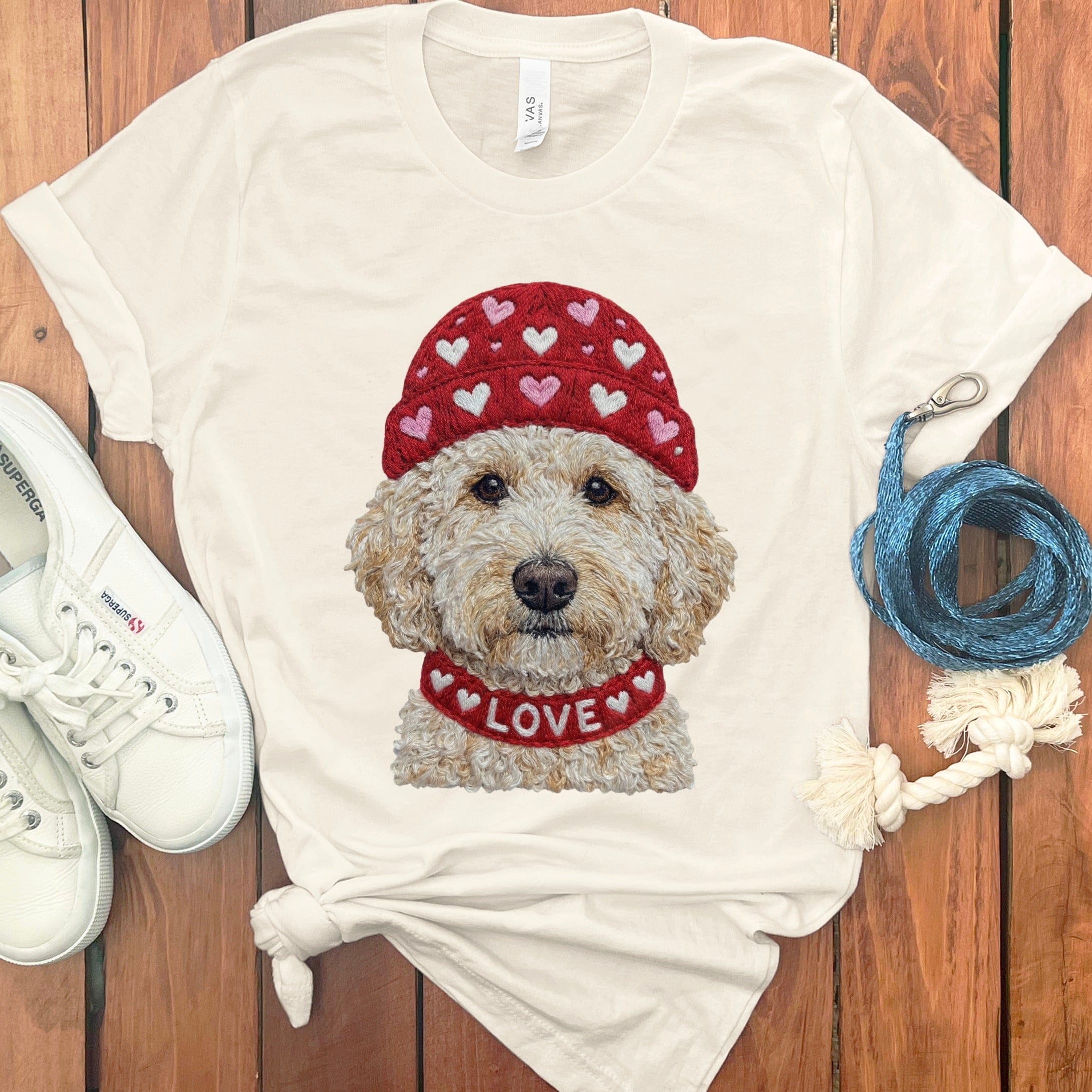 Cream Goldendoodle Heart Cap T-Shirt in Natural / S by Puppy Jo