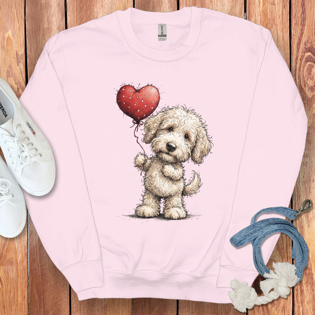 Cream Goldendoodle Heart Sweatshirt in Light Pink / S by Puppy Jo