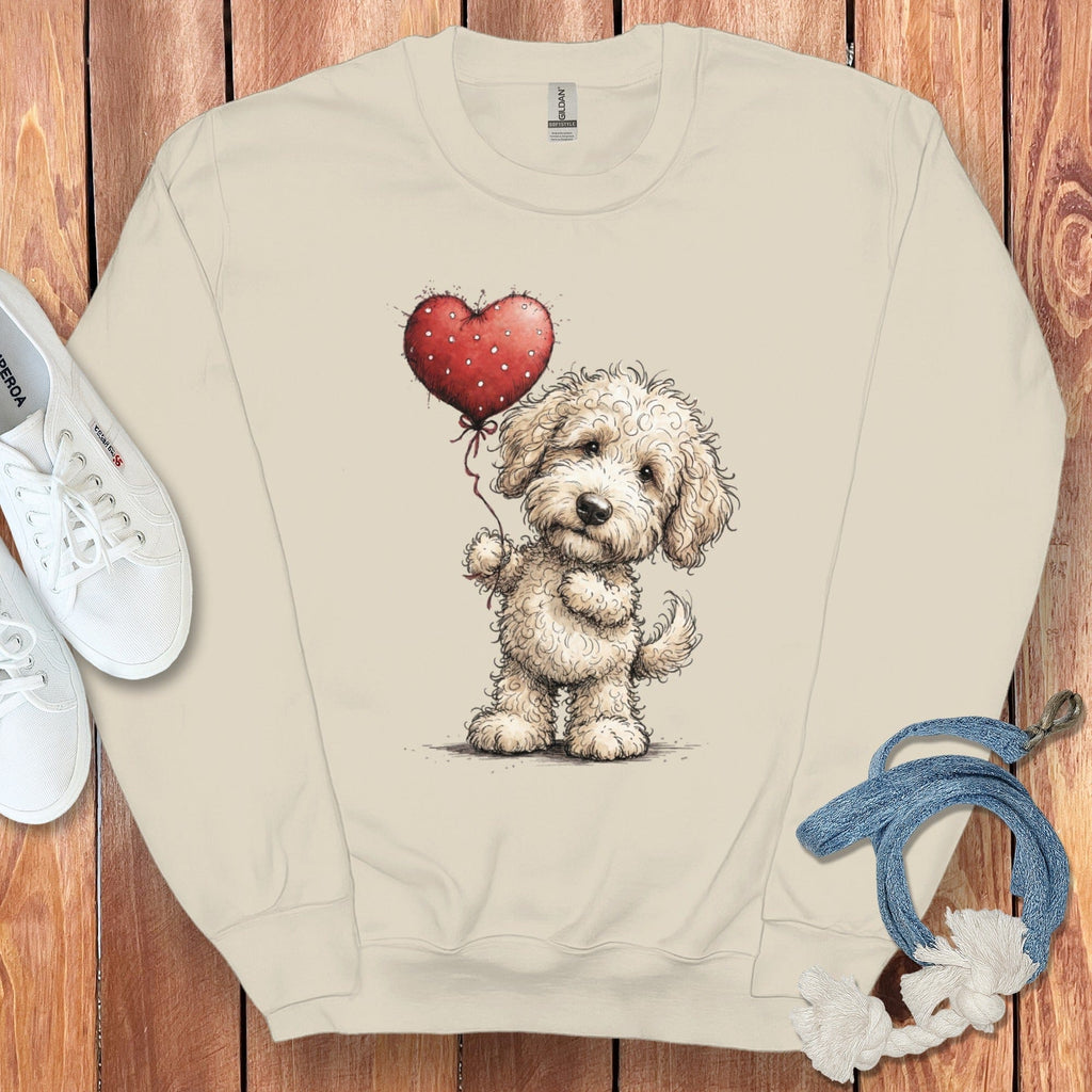 Cream Goldendoodle Heart Sweatshirt in Sand / S by Puppy Jo
