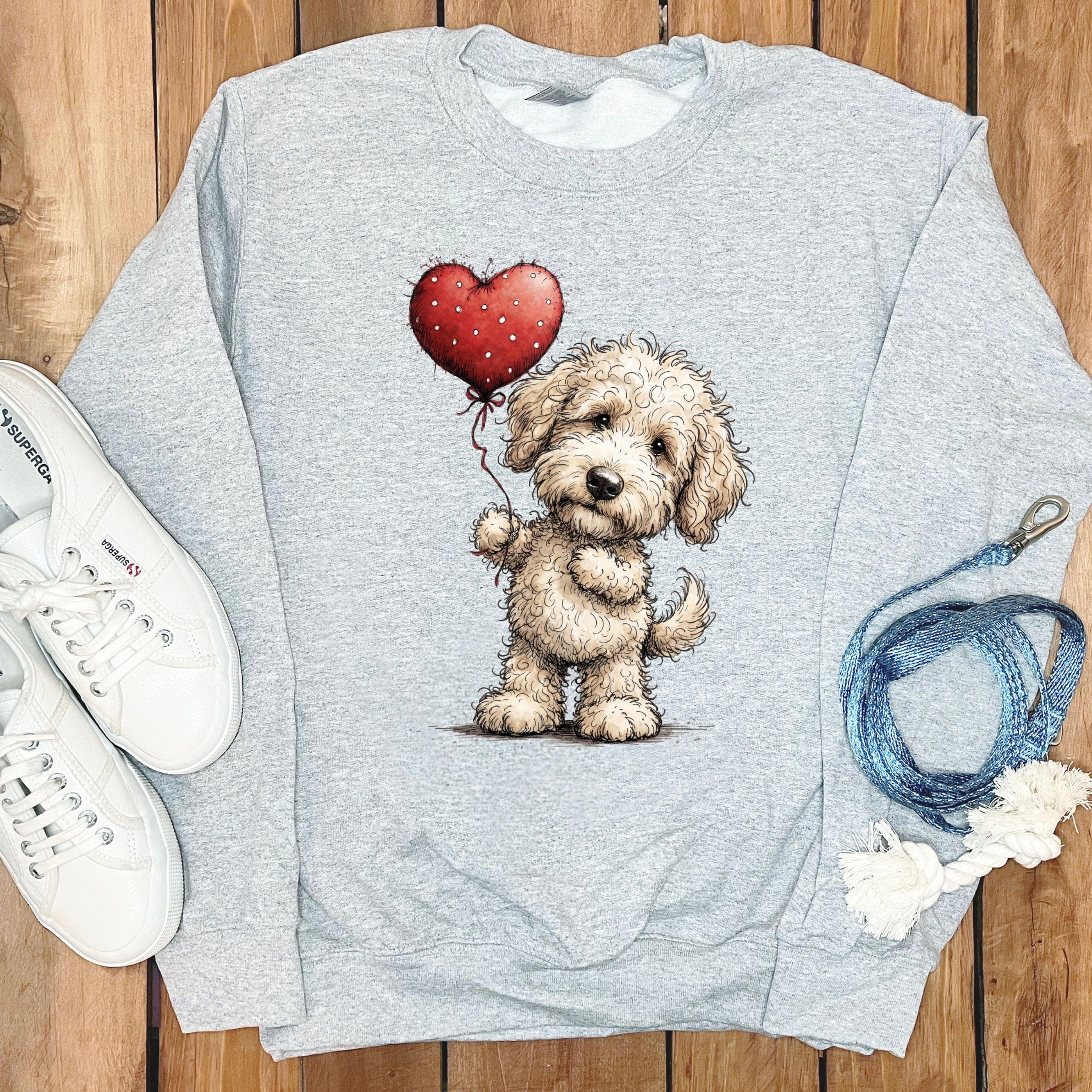 Cream Goldendoodle Heart Sweatshirt in Sport Grey / S by Puppy Jo