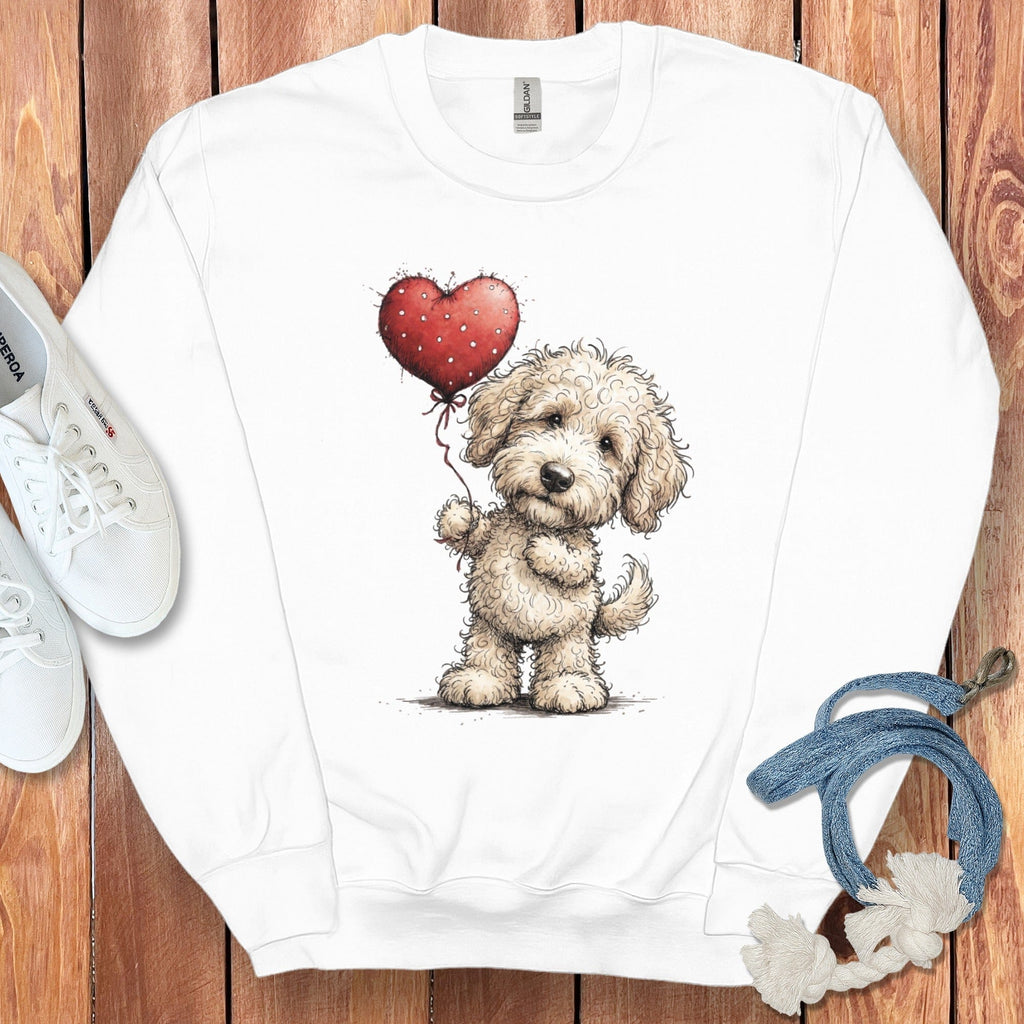 Cream Goldendoodle Heart Sweatshirt in White / S by Puppy Jo