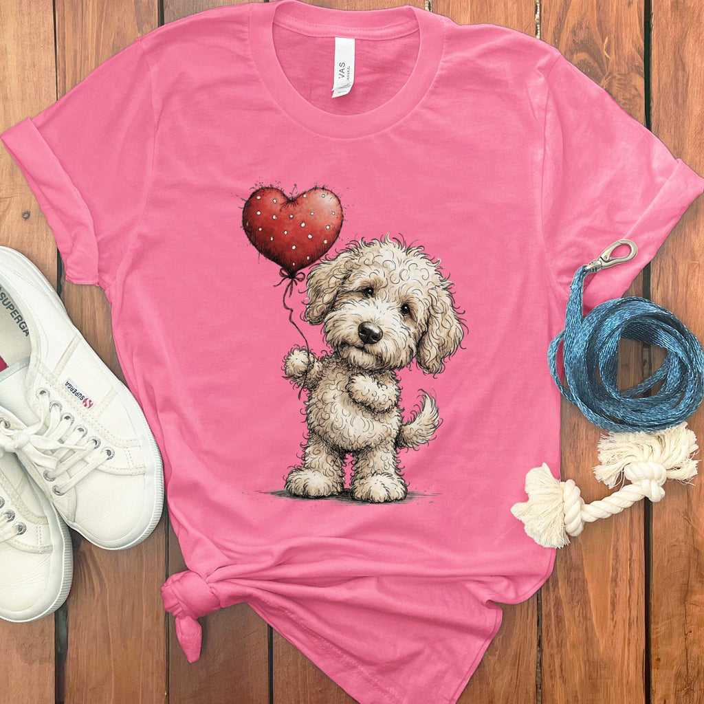 Cream Goldendoodle Heart T-Shirt in Charity Pink / S by Puppy Jo