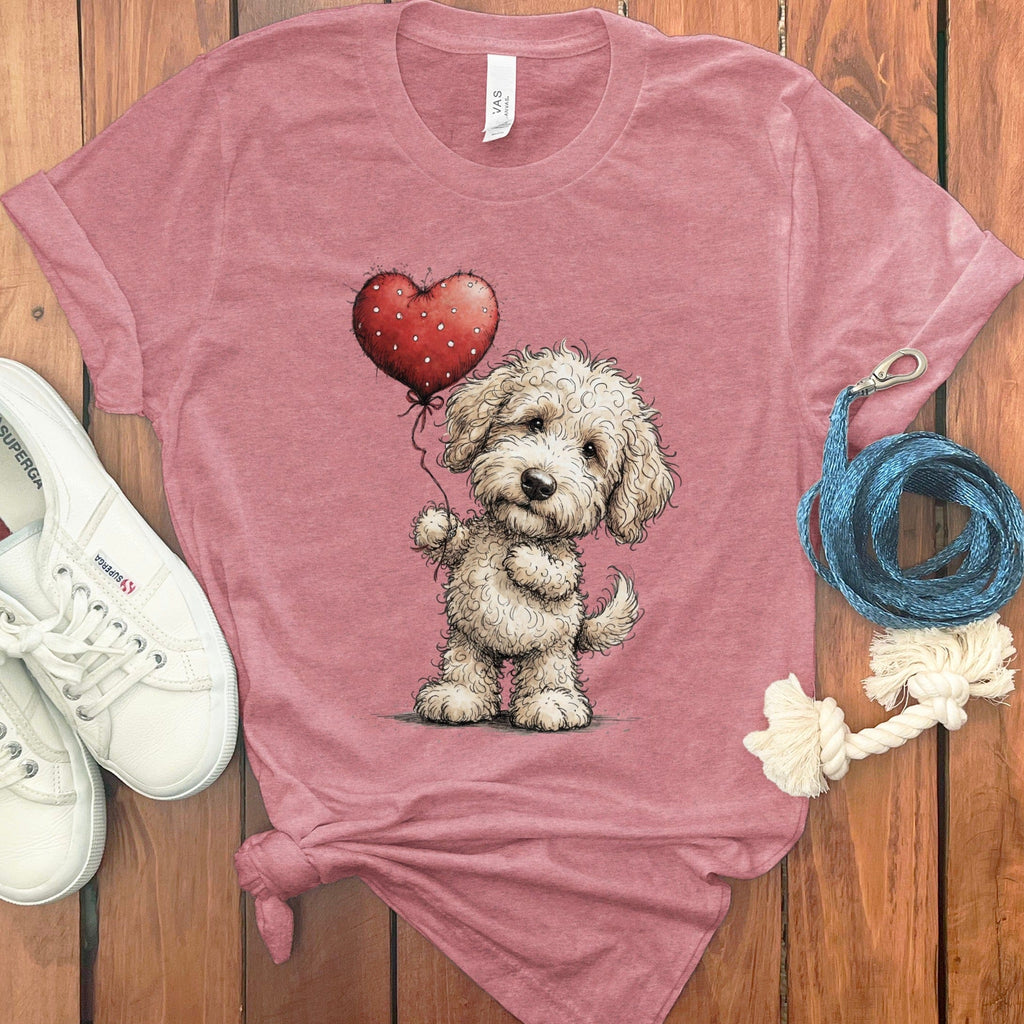 Cream Goldendoodle Heart T-Shirt in Heather Mauve / S by Puppy Jo