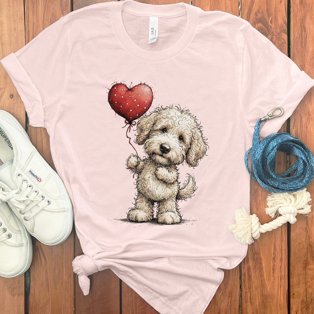 Cream Goldendoodle Heart T-Shirt in Soft Pink / S by Puppy Jo